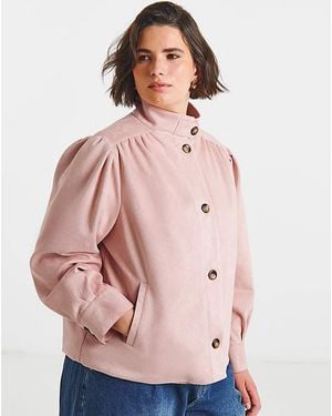 Simply Be Funnel Neck Suedette Jacket - Blue