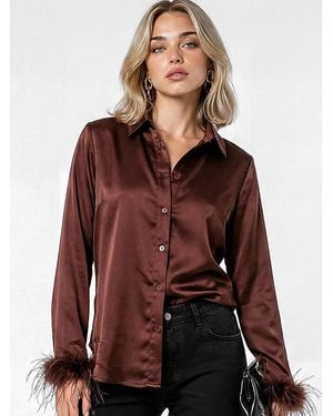 Lovedrobe Feather Cuff Satin Shirt - Red