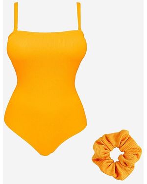 Simply Be Crinkle Swimsuit And Scrunchie - Orange