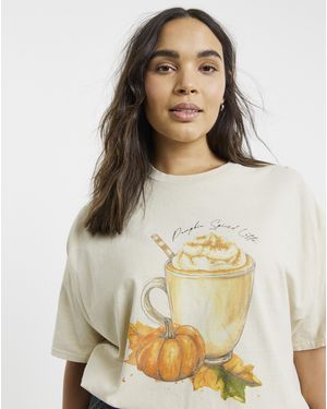 Simply Be Pumpkin Spice Latte Graphic T-Shirt - Natural