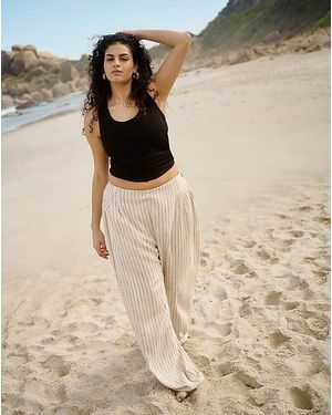 Simply Be Pleated Linen Mix Wide Leg Trouser - Multicolour