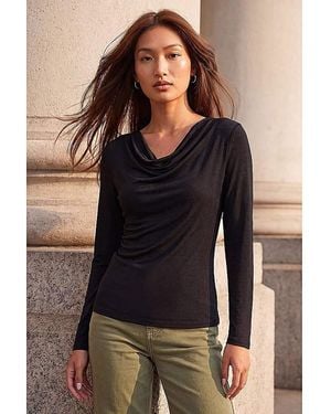 Roman Roman Cowl Neck Top - Black