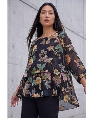 Roman Roman Floral Print Overlay Top - Grey