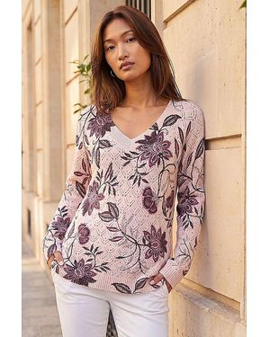 Roman Roman V-Neck Floral Print Jumper - Pink