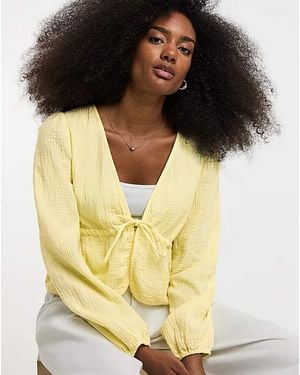 Pieces Sastina V-Neck Woven Tie Top - Yellow