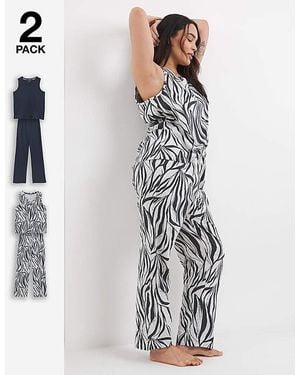Pretty Secrets Zebra (2 Pack) Pj Set - White