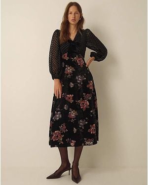 Monsoon Abril Floral Velvet Midi Dress - Natural