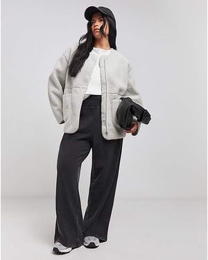 Simply Be Round Neck Borg Jacket - White