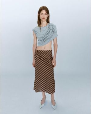 Mango Gingham Skirt With Draped Detail - Blue