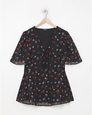 Simply Be Ruched Keyhole Tie Blouse - Multicolour