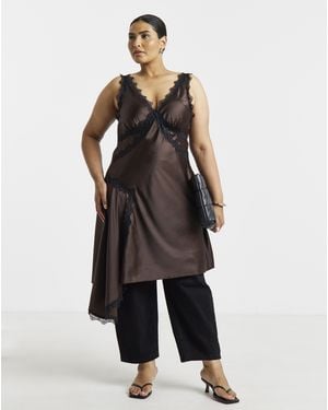 Simply Be Satin Asym Dress - Brown