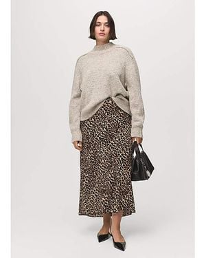 Mango Leopard Print Skirt - Natural