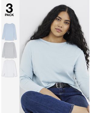 Simply Be 3 Pack Long Sleeve Slash Neck Tops - Grey