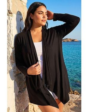 Roman Curve Waterfall Front Cardigan - Blue