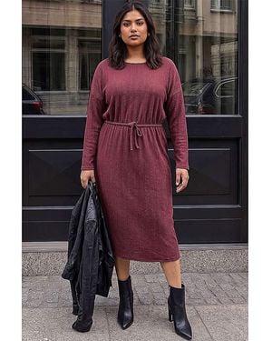 Roman Curve Tie Waist Texture Dress - Black