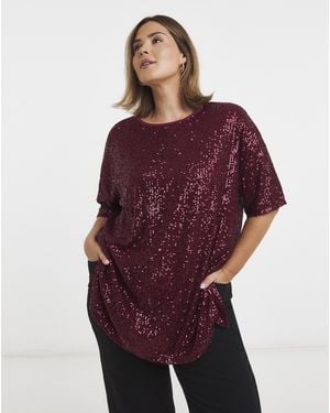 Simply Be Linear Sequin Oversized T-Shirt - Purple