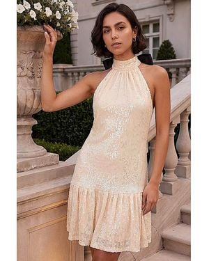 Roman Roman Sequin Bow Back Dress - Brown