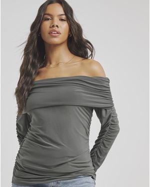 Simply Be Ruched Bardot Top - Grey