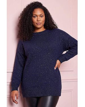 Roman Curve Hotfix Longline Knit Jumper - Blue