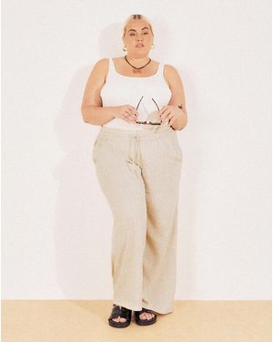 Simply Be Linen Wide Leg Trousers - White