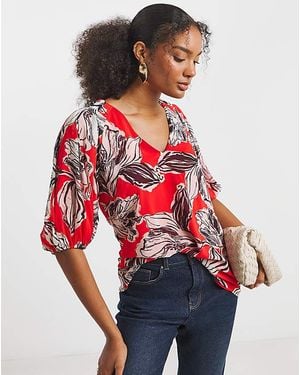 Joanna Hope Puff Sleeve Top - Red