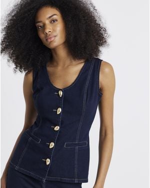 Simply Be Statement Button Denim Top - Blue