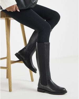 JD Williams Leather Knee High Chelsea Boot Wide - Black
