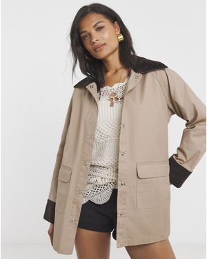 Simply Be Waxed Cord Collar Barn Jacket - Natural