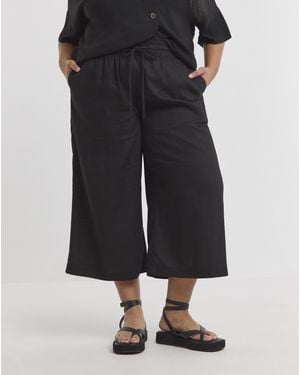 Simply Be Tie Waist Linen Mix Culottes - Black