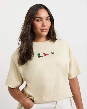 Simply Be Fruit Embroidered T-Shirt - Natural