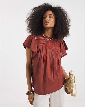Simply Be Angel Sleeve Lace Insert Blouse - Red