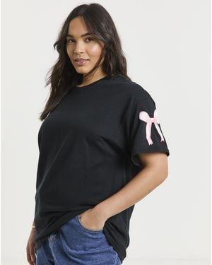 Simply Be Bow Sleeve T-Shirt - Black