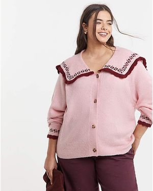 Neon Rose Salior Button Up Cardigan - Pink