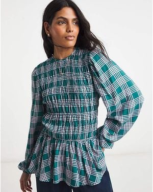 Simply Be Shirred Long Sleeve Top - Blue