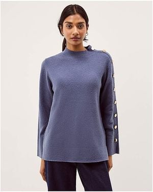Monsoon Breda Funnel Neck Button Jumper - Blue