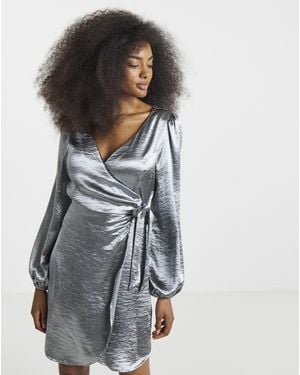 Simply Be Satin Tie Front Dress - Blue