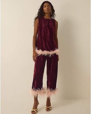 Monsoon Emma Feather Velvet Trousers - Red