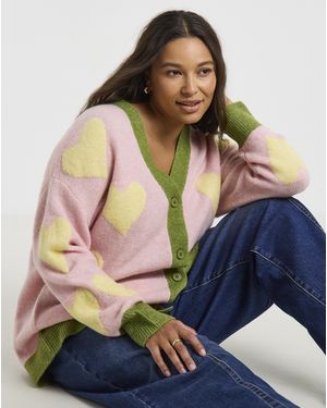 Simply Be Sponge Heart Bf Cardigan - Blue