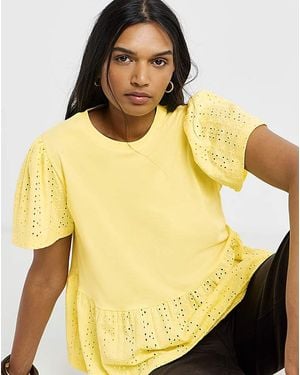 Simply Be Crew Neck Peplum Broderie Top - Yellow