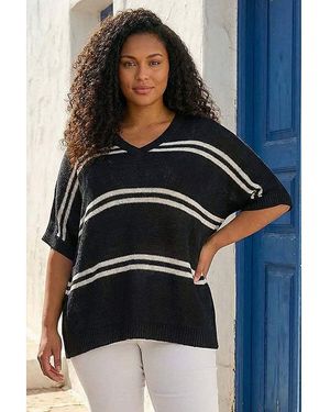 Roman Curve Stripe V-Neck Knit Jumper - Blue