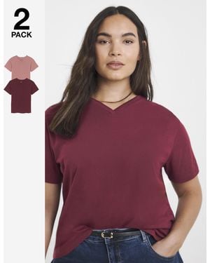 Simply Be 2 Pack High V Neck Slim Fit T-Shirt - Red