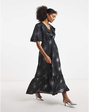 Flounce London Foil Ruffle Maxi Dress - Black