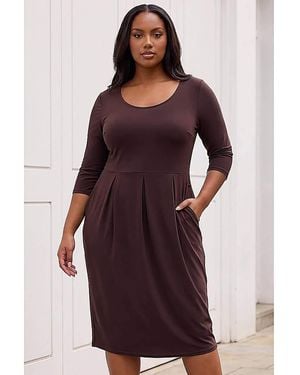 Roman Curve Pocket Shift Midi Dress - Purple