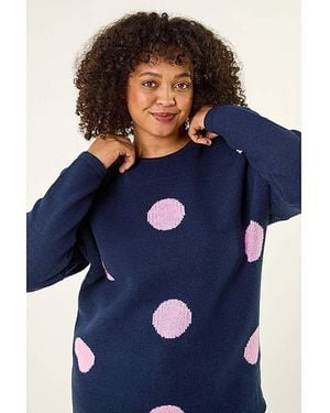 Roman Curve Large Spot Knit Jumper - Blue