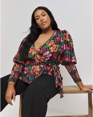 Simply Be Lurex Stripe Printed Wrap Top - Red