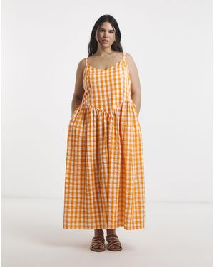 Simply Be Gingham Waist Detail Midi Dress - Orange