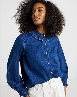 Simply Be Sbe Full Collar Denim Shirt - Blue