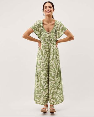Monsoon Lillie Leaf Print Jumpsuit - Green