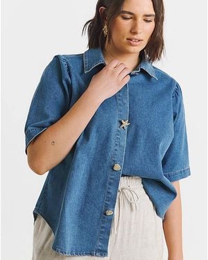 Simply Be Button Denim Blouse - Blue