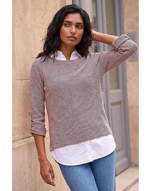 Roman Roman Mock Shirt Textured Knit Jumper - Purple